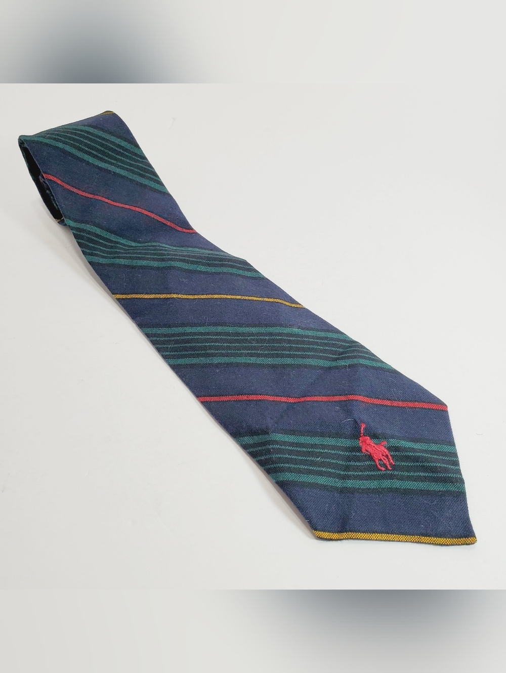 Polo Ralph Lauren Green & Blue Stripe Pattern Men's Cotton Neck Tie 55x4"
